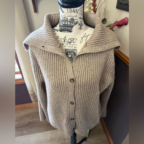 Joie Ribbed Button Front Foldover Collar Sweater Cardigan - Picture 4 of 8